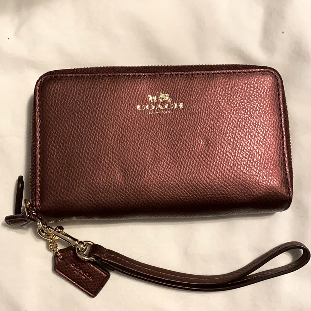 Plum Coach Leather Wristlet